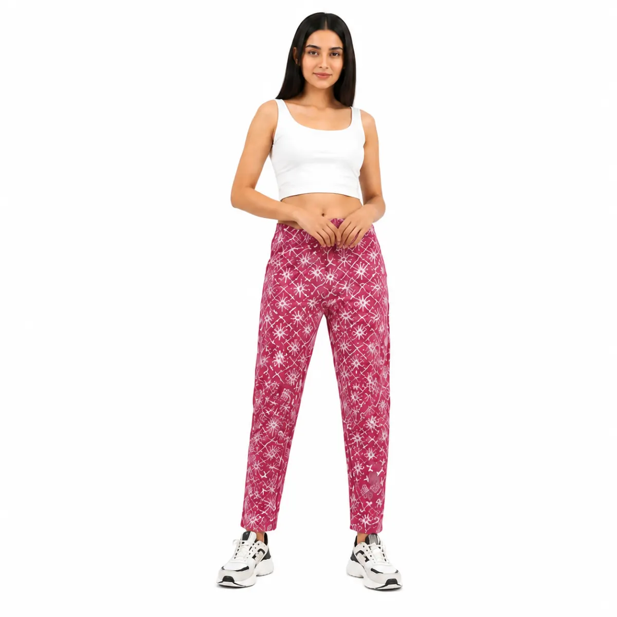 Women's Printed Cotton Spandex Lycra Blend Stretch Pants
