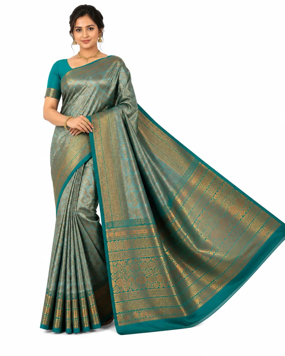 Premium Sea Green Soft Silk Saree with Rich Copper Zari Work